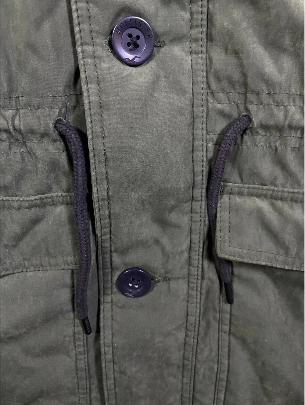 HOLLISTER LINED PARKA JACKET COAT OLIVE GREEN MENS SIZE XL NO FUR HOOD ACCENT